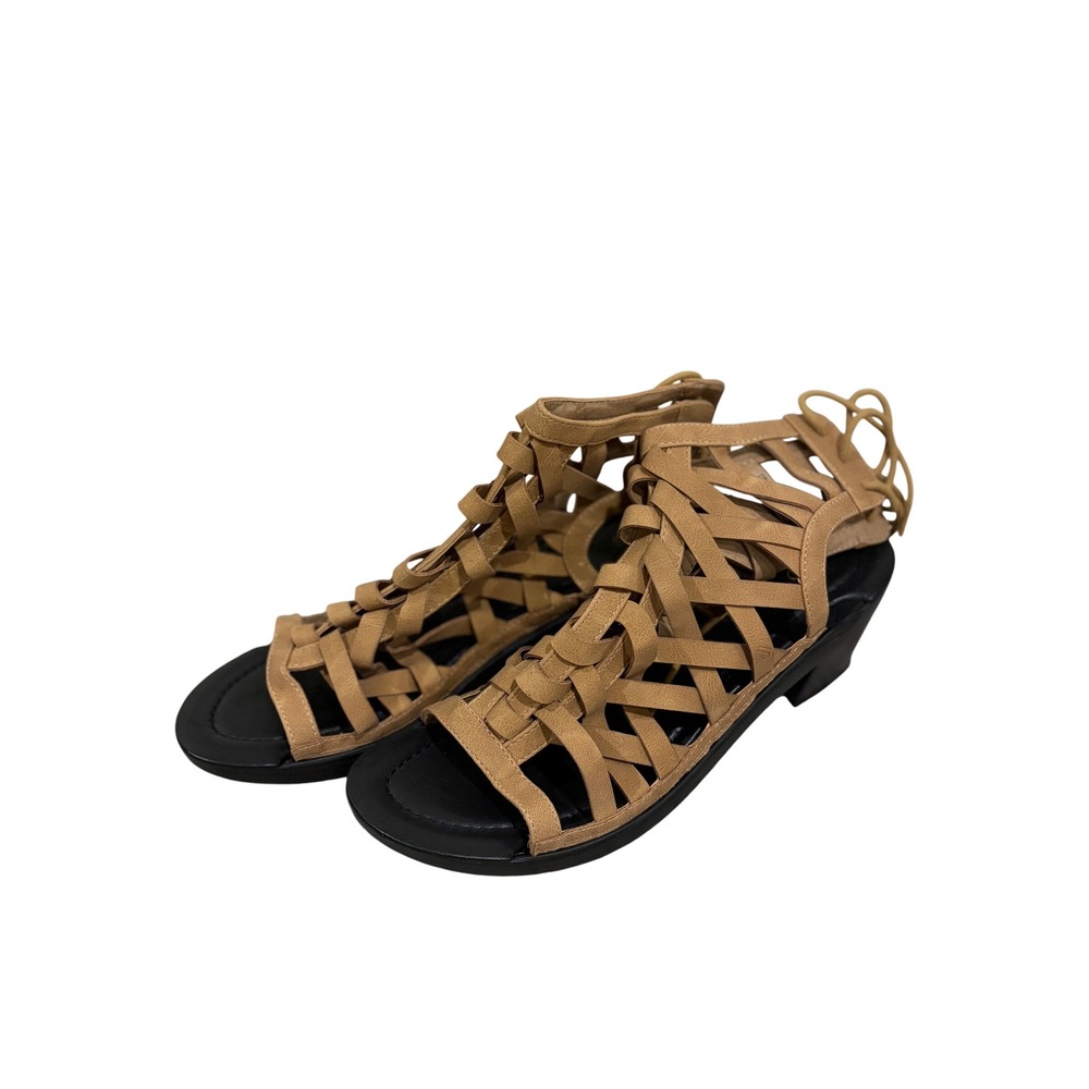 Solely Jane Tan Woven Gladiator Interchangeable Sandal Toppers Black Heel Base 9
